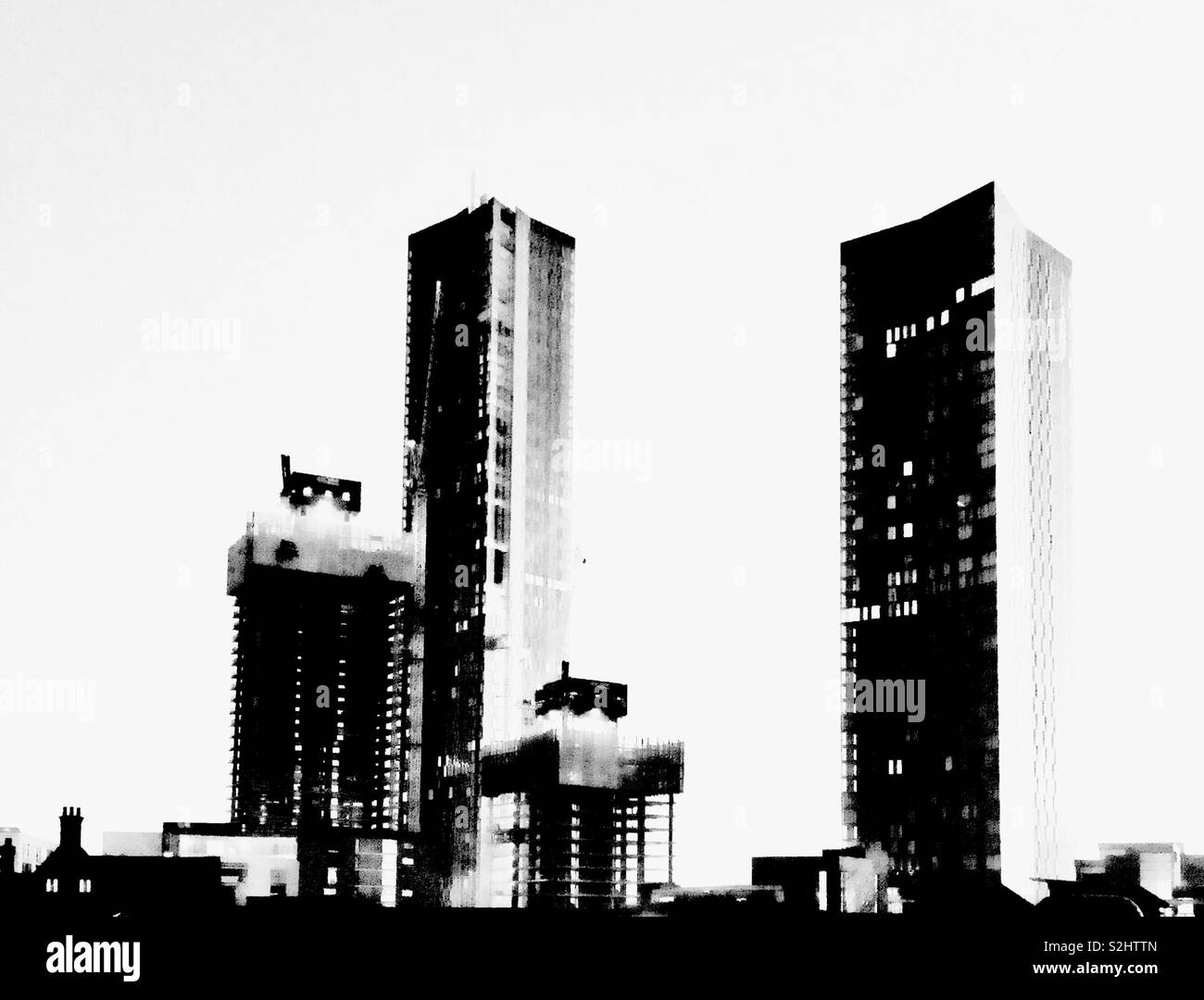 Manchester Skyline in schwarz und weiß Stockfoto