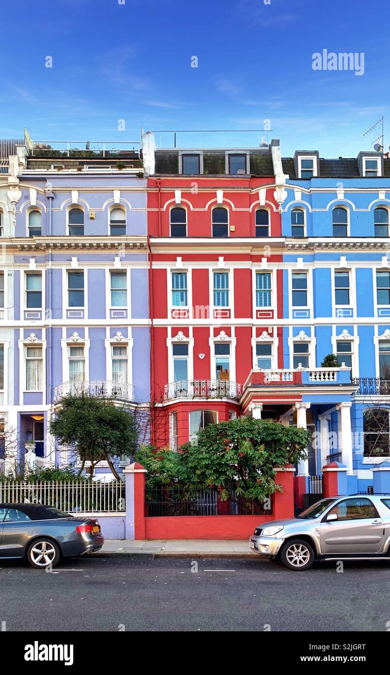 Bunte Reihe Häuser in London, England Stockfoto