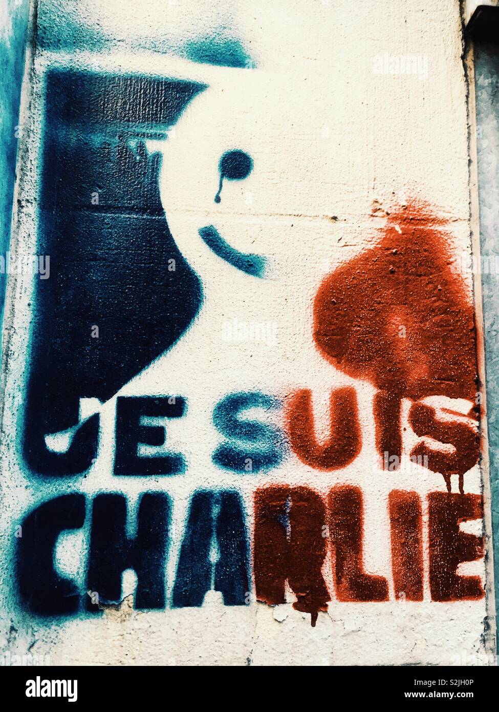 Je Suis Charlie street art in Rot, Weiß und Blau Stockfoto