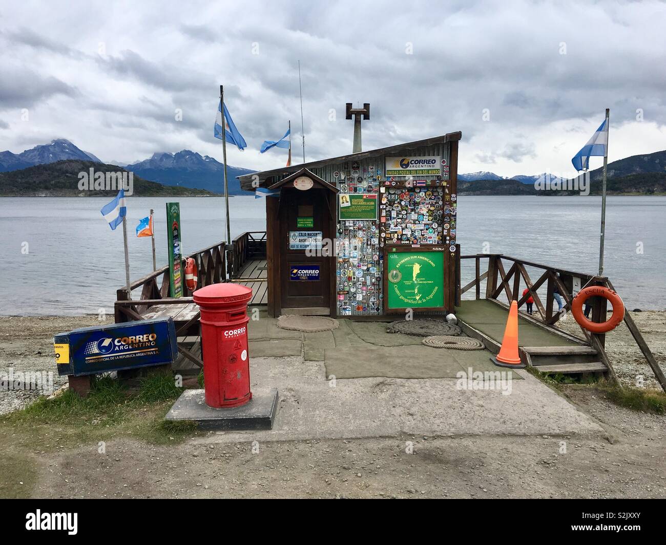 Südlichste Postamt am Festland von Südamerika am Beagle Kanal westlich von Ushuaia, Feuerland, Argentinien. Stockfoto