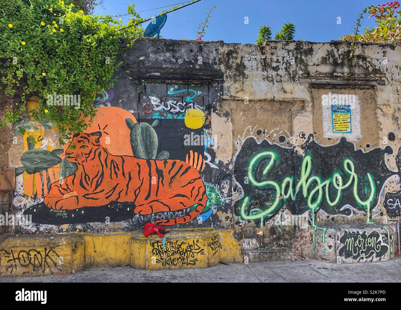 Urban Street Art in Cartagena, Kolumbien. - Smartphone-aufgenommenes Stockfoto