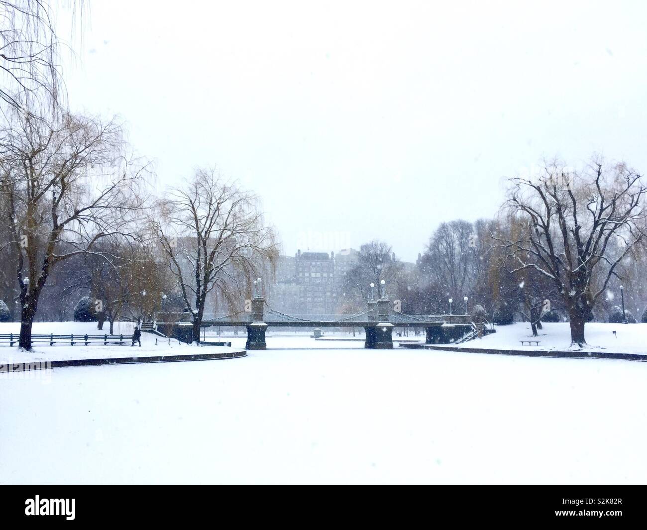 Schneefall in den öffentlichen Garten, Boston Stockfoto