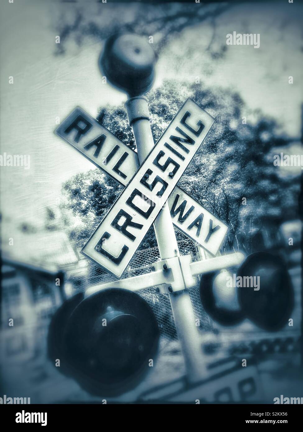 Kiddie Zugfahrt Kreuzung Signal an der Cleveland Metroparks Zoo - Smartphone-aufgenommenes Stockfoto