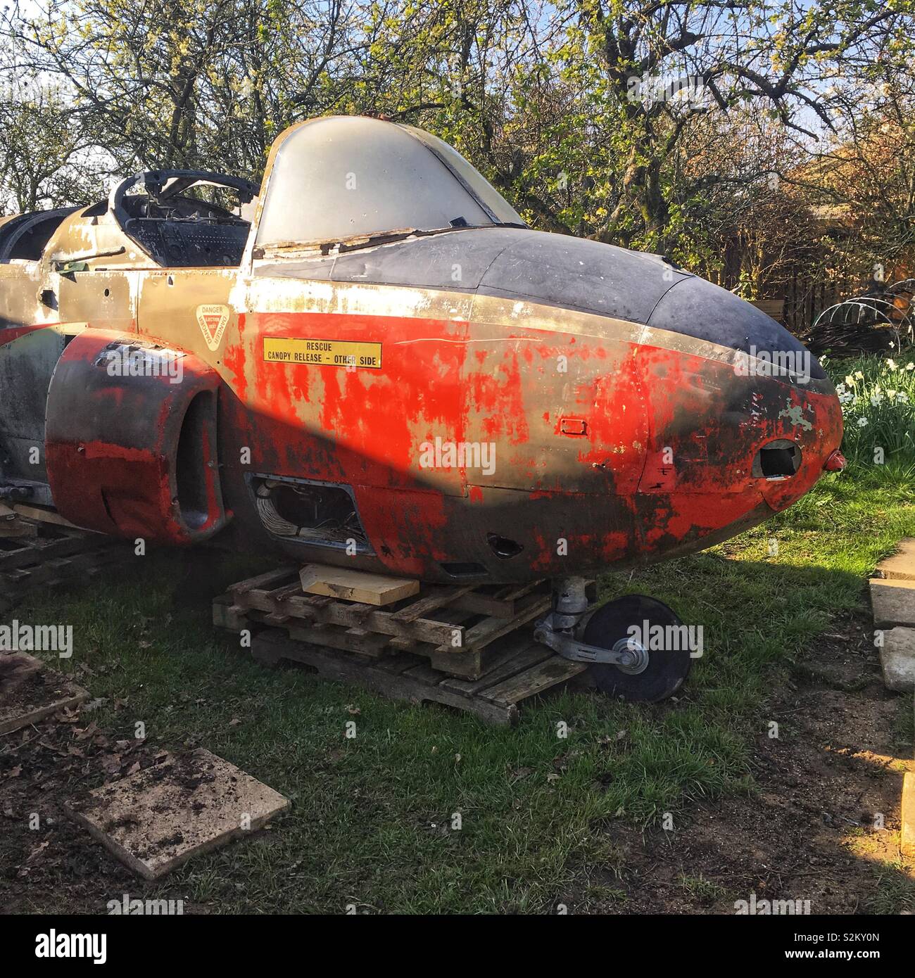 Verschrottet Hunter Percival Jet Provost Flugzeug, Hampshire, England, Vereinigtes Königreich. Stockfoto