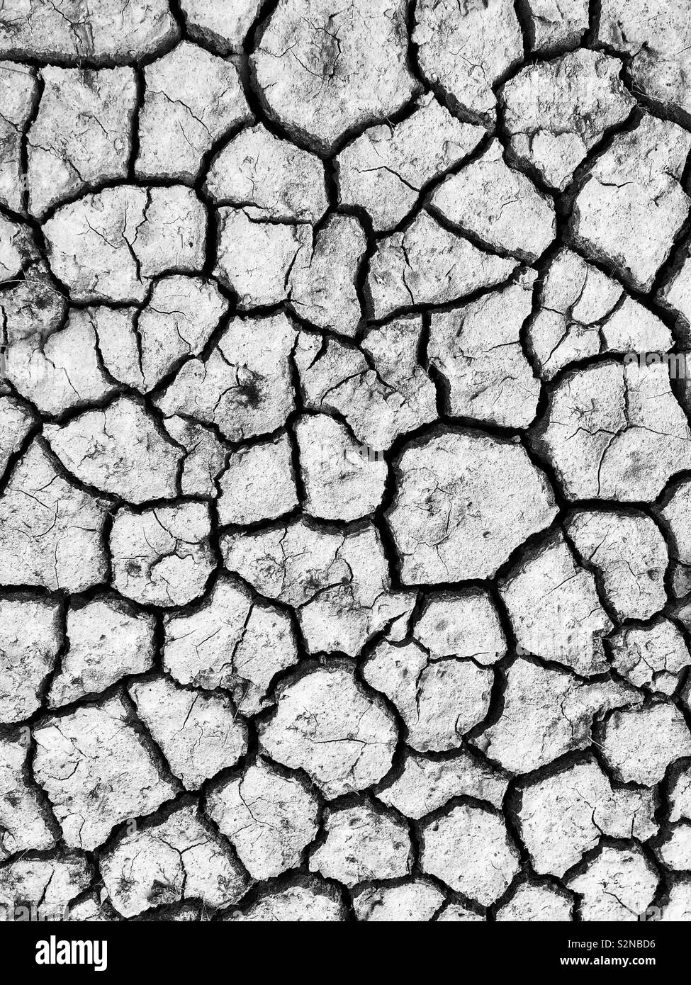 Trockene rissige Schlamm auf einer Saltmarsh. - Smartphone-aufgenommenes Stockfoto