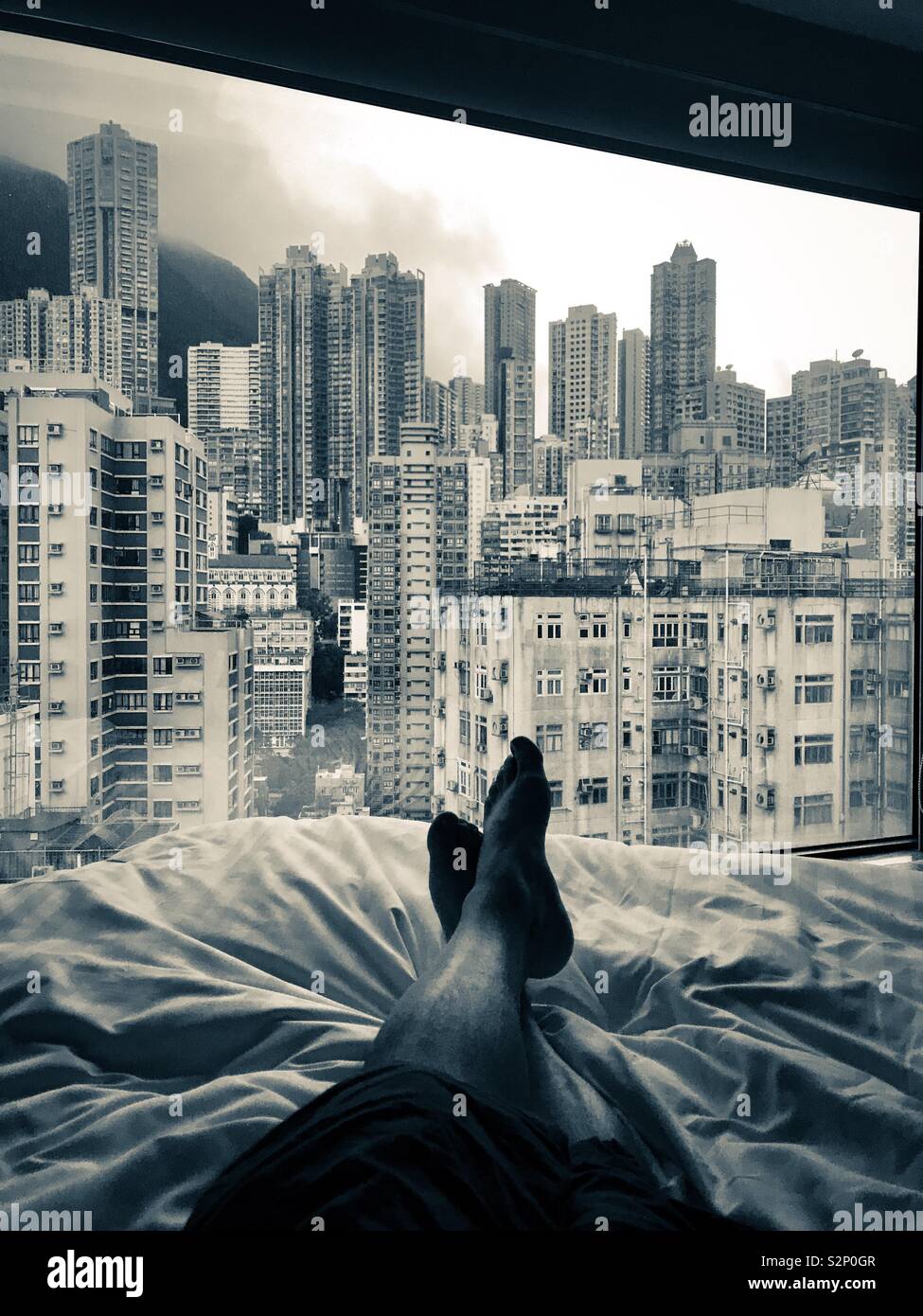 Hotelzimmer in Hongkong mit fantastischem Blick Stockfoto