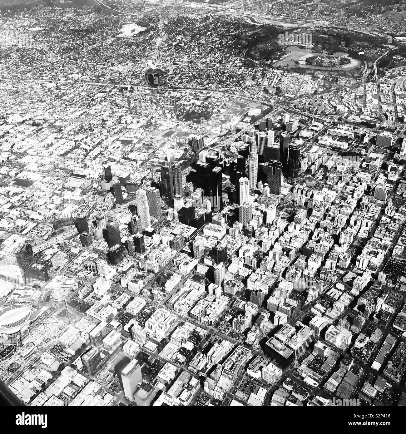 Ein Luftbild der Innenstadt von Los Angeles, Kalifornien. Stockfoto