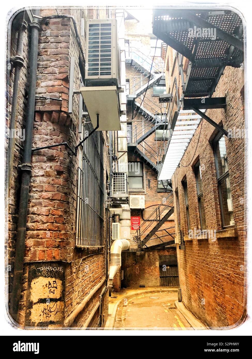 Manchester England zurück Straßen - Smartphone-aufgenommenes Stockfoto