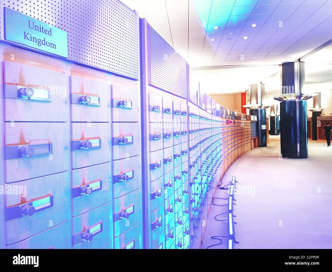 Britischen Abgeordneten' Schubladen im Europäischen Parlament, Brüssel Stockfoto