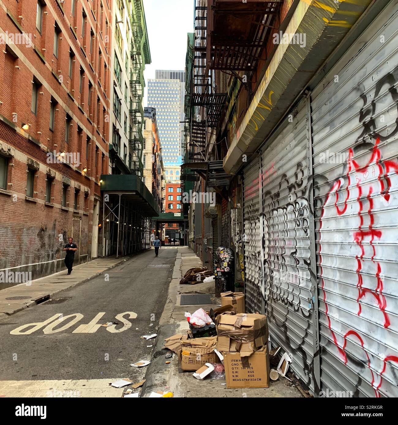 Cortlandt Gasse, Manhattan, New York City, die Gasse hat oft als Filmkulisse, vor allem, weil die Stadt hat wenige tatsächliche Gassen, aber aufgrund der hohen Nachfrage nach Hollywood New York Gasse Tatorten serviert. Stockfoto