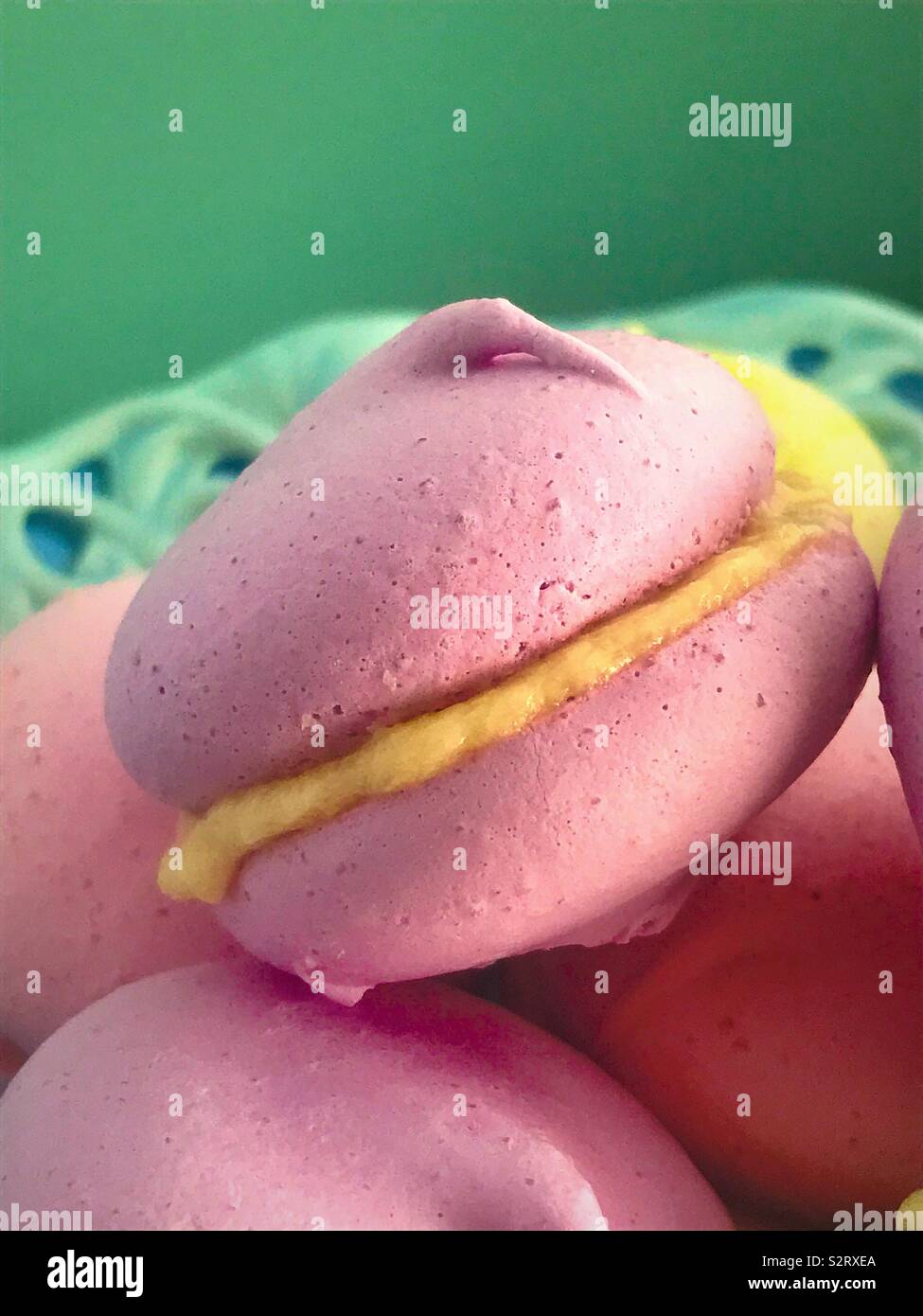 Isolierte Detail einer Rosa Makronen Stockfoto