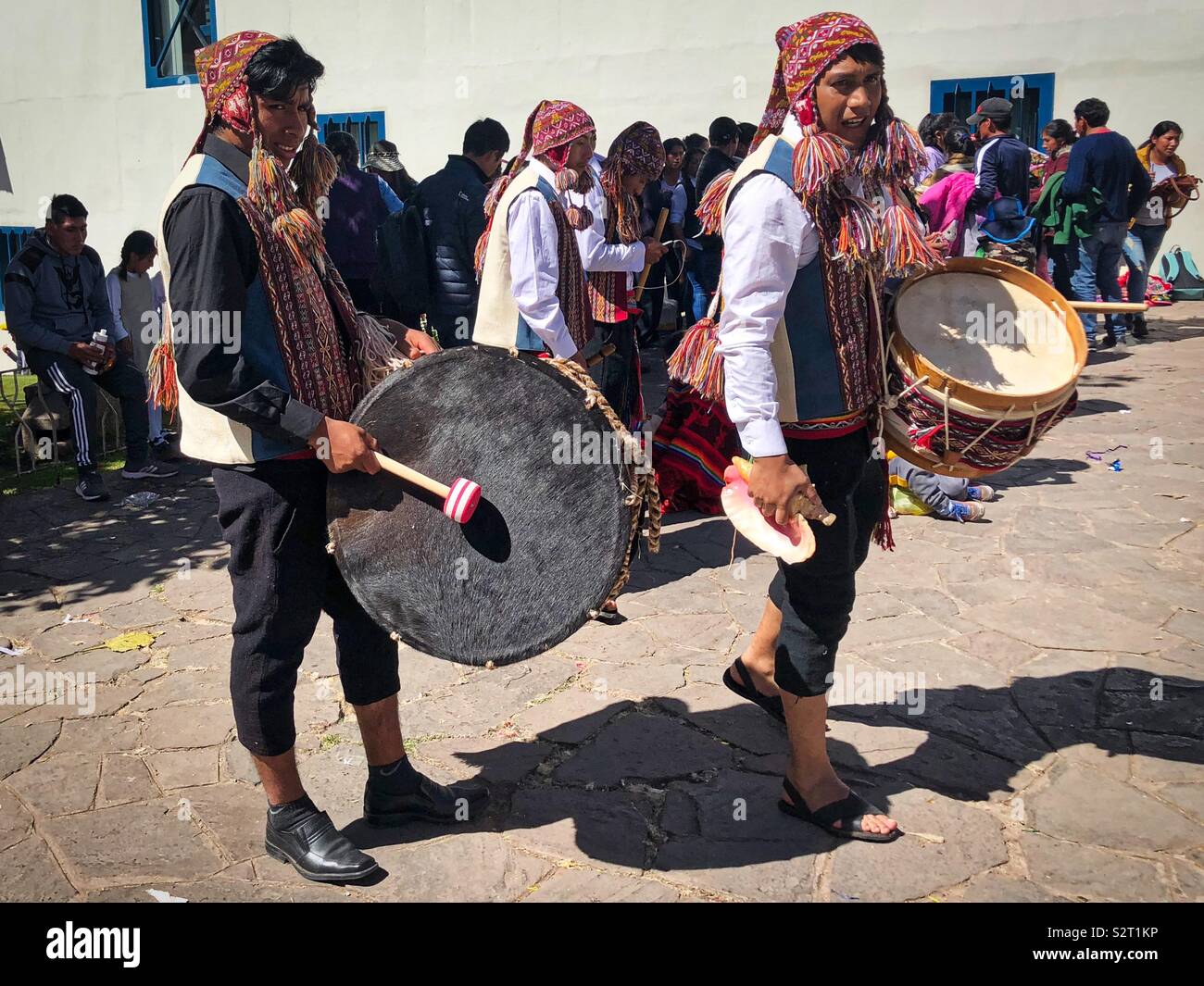 Peruanische Musiker Musik Band zu spielen zu beginnen oder für Inti Raymi Inti Raymi' rata Sun Festival in Cuzco Cuzco Peru Peru. Stockfoto