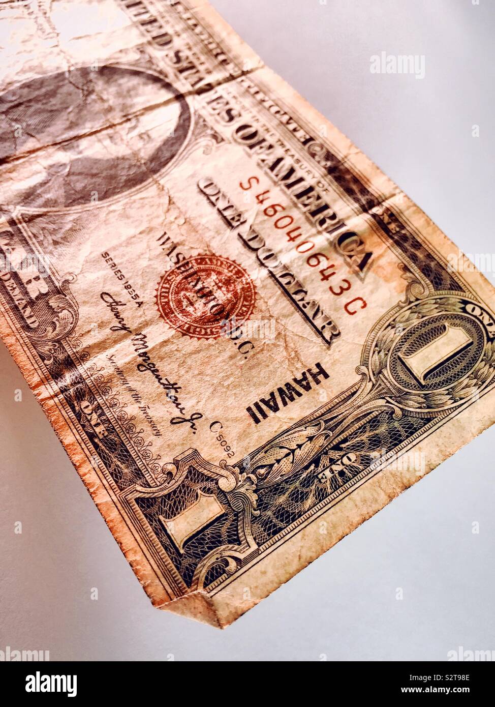 Jahrgang 1 Dollar Bill gekennzeichnet mit dem Wort Hawaii gegen die Japaner während des Zweiten Weltkrieges zu schützen Stockfoto