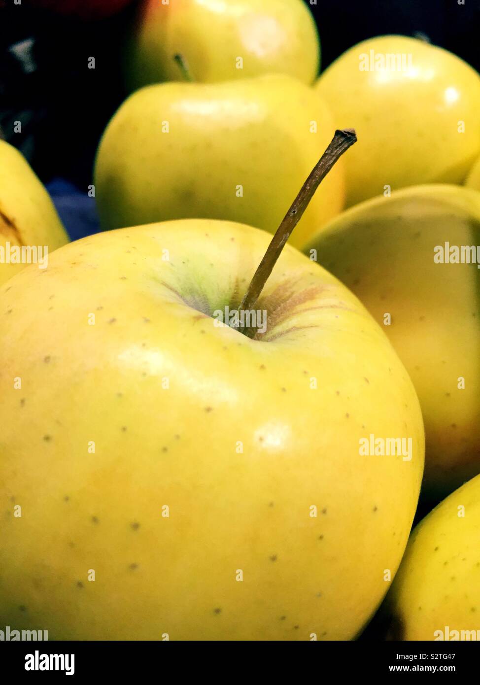 Golden Delicious Apfel Nahaufnahme Stockfoto