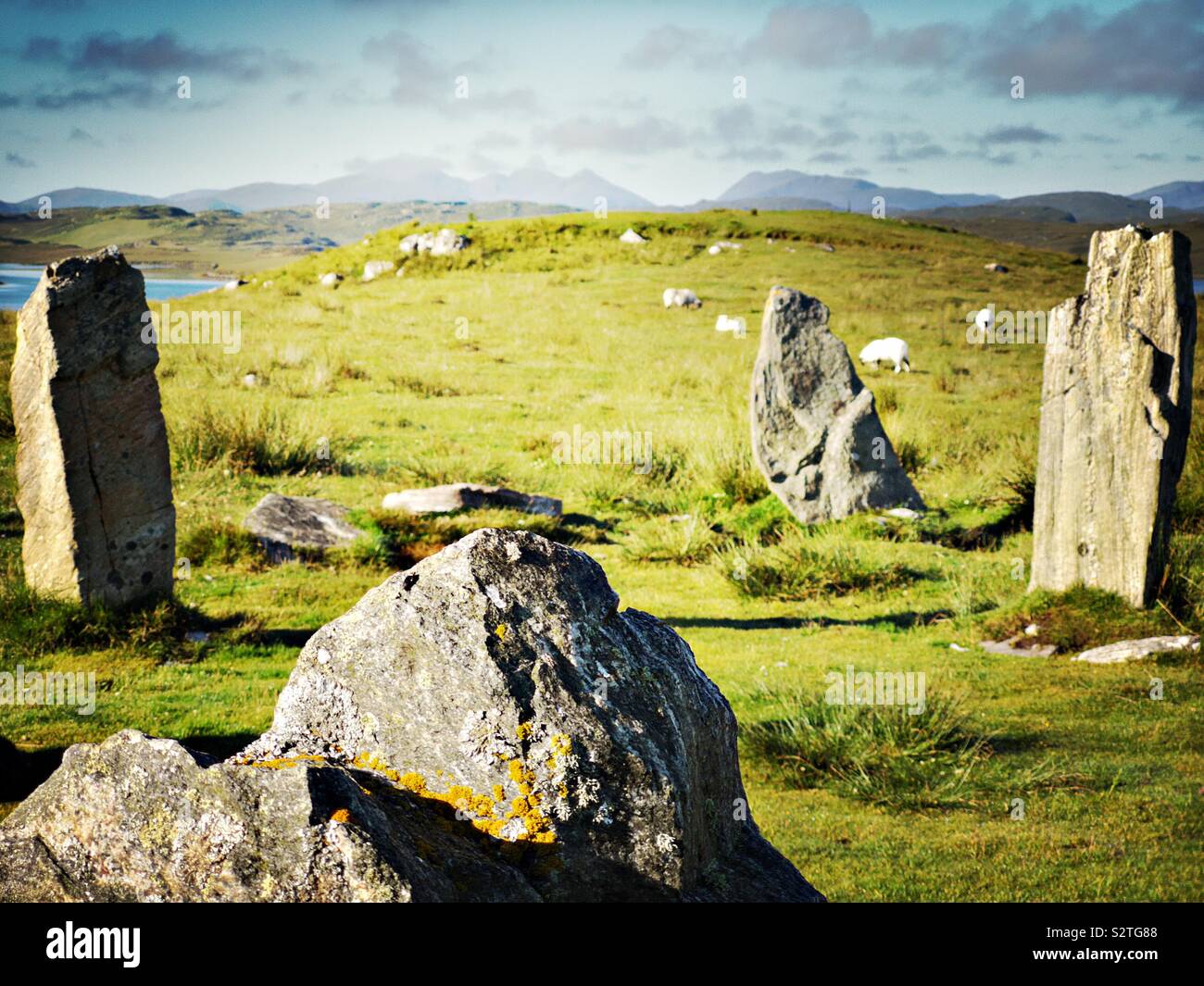Callanish III (cnoc Fillibhir Bheag) standing stones Stone Circle, Isle of Lewis, Äußere Hebriden, Schottland Stockfoto