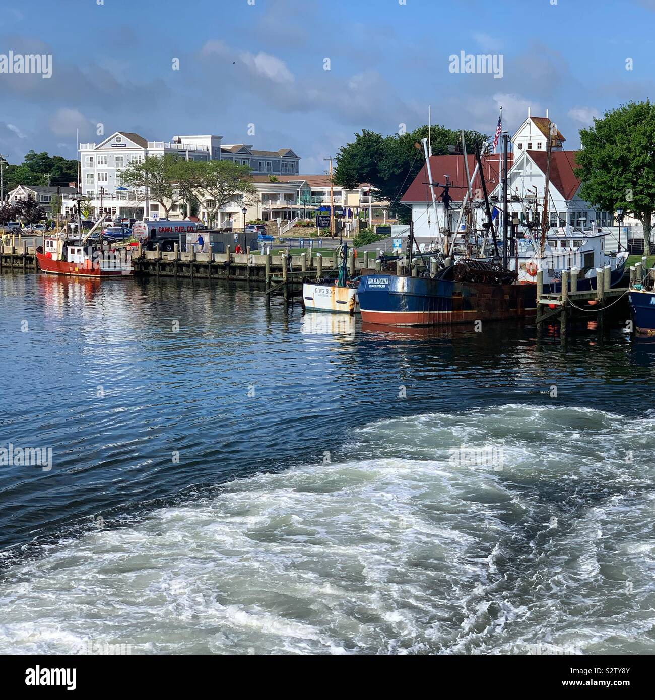 Nach einer Fähre verlassen Hyannis, Lewis Bay, Cape Cod, Massachusetts, Vereinigte Staaten von Amerika Stockfoto