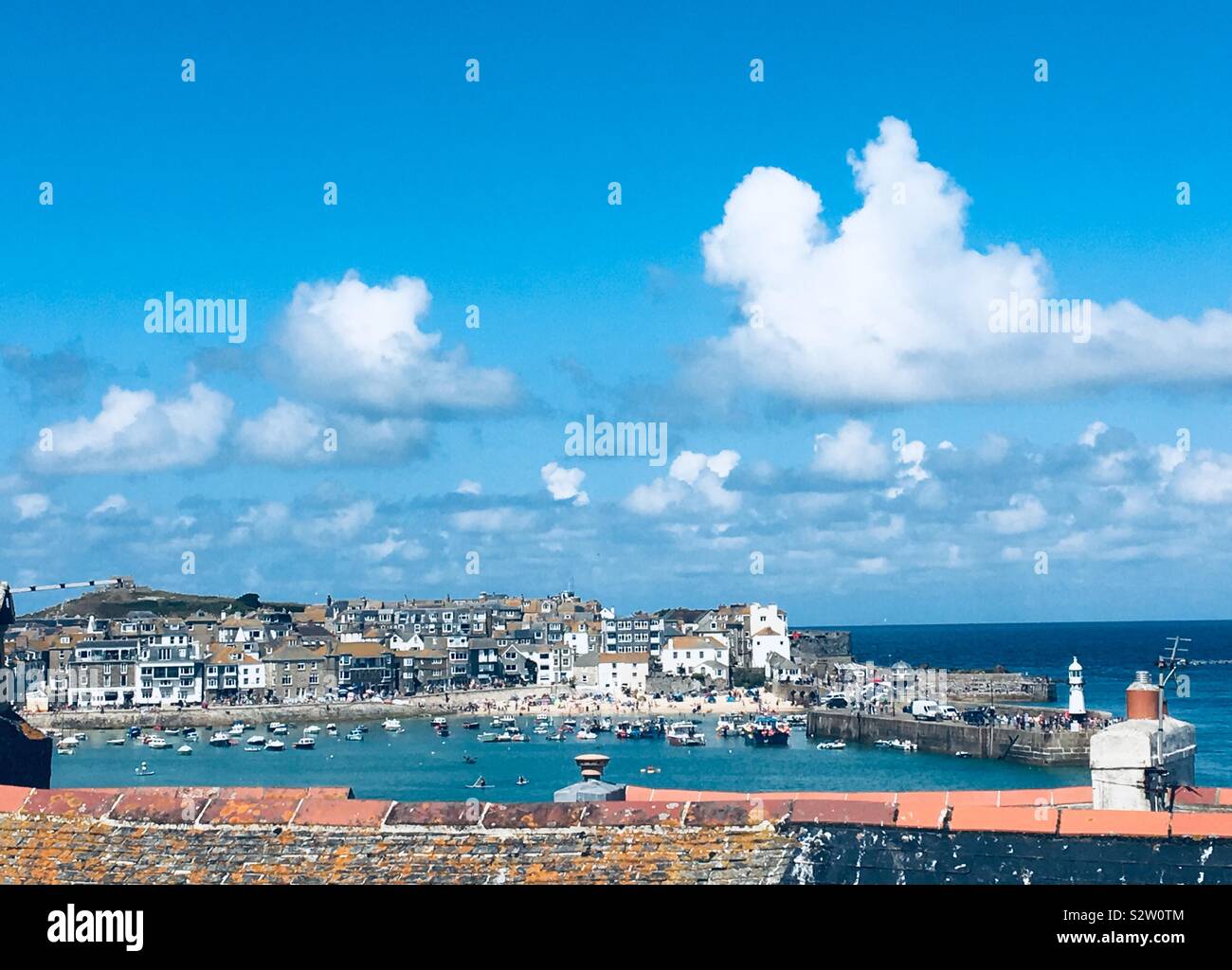 Cornwall Aussicht auf der Dachterrasse Stockfoto