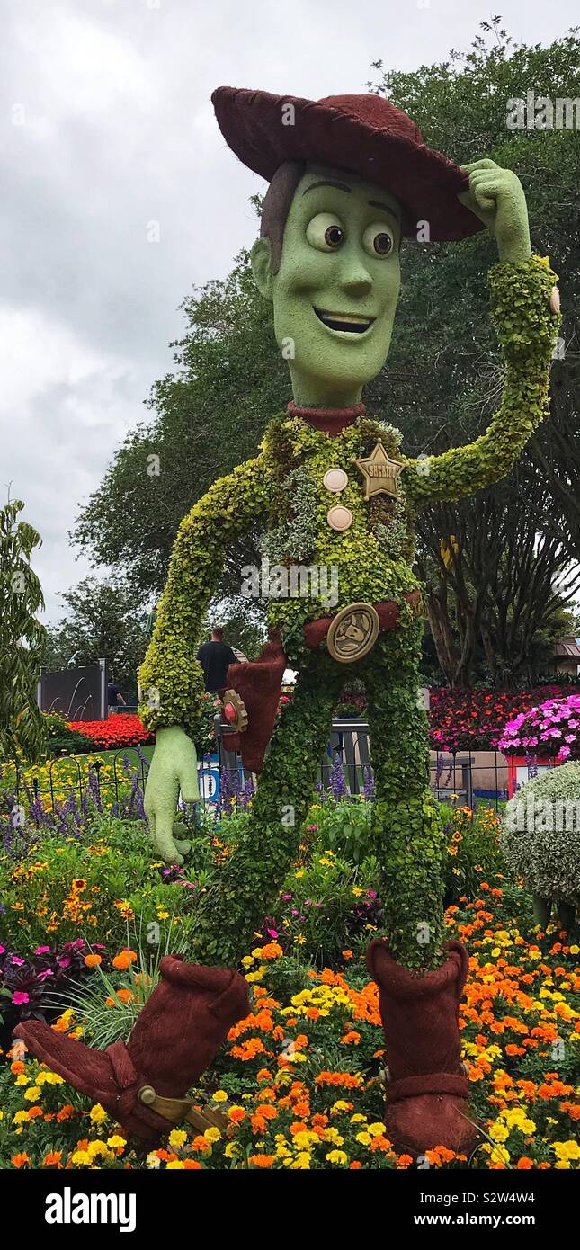 Epcot Blumen und Garten Festival 2019 - Woody aus Toy Story Formgehölze Stockfoto