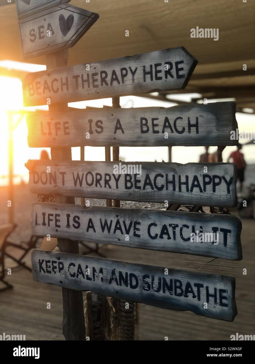 Strand Zeichen Wörter lustig Stockfoto