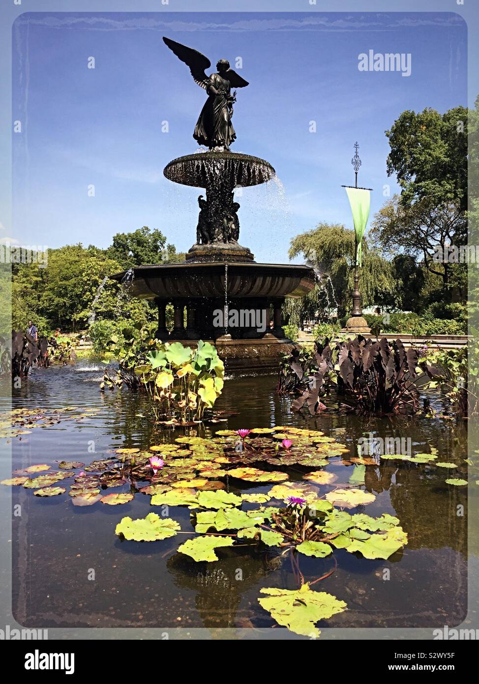 Bethesda Terrasse hat den Engel der Wasser Brunnen, die in der Sommerzeit, New York, Central Park, USA ist wunderschön Stockfoto