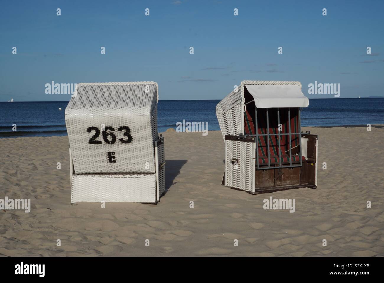 Strandkorb am Strand von Heringsdorf, Insel Usedom, Mecklenburg-Vorpommern, Deutschland, Europa Stockfoto