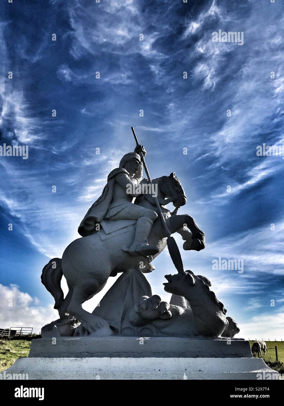 St George slaying Dragon - Smartphone-aufgenommenes Stockfoto