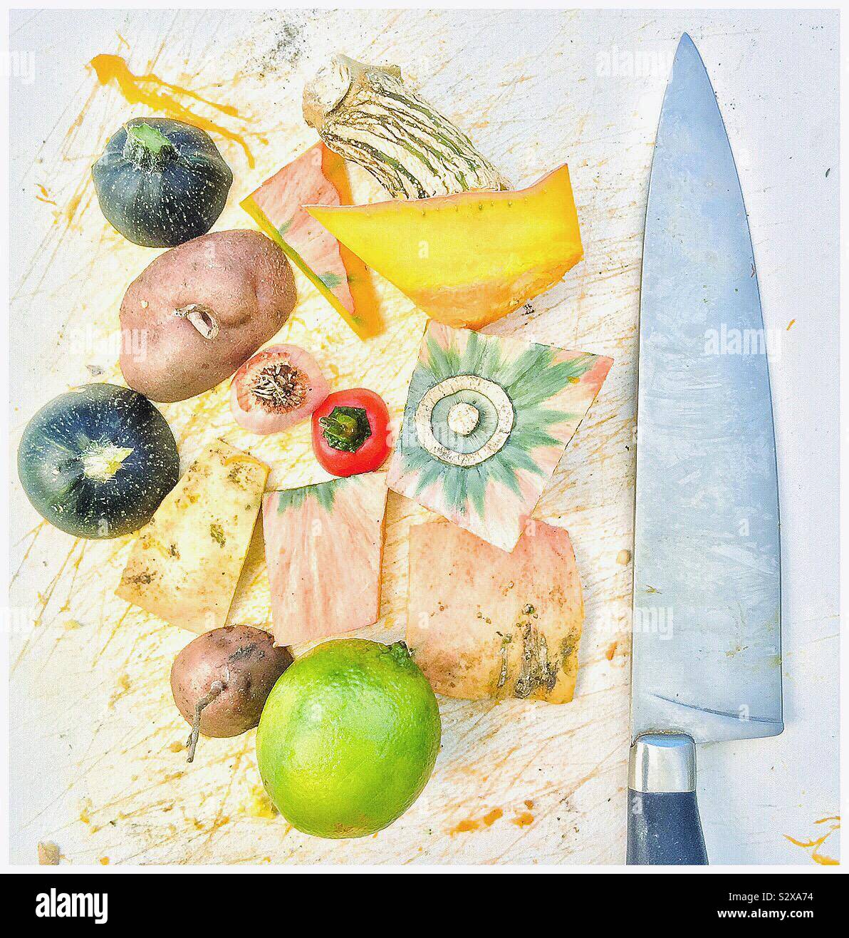 Vorbereitung Herbst Gemüse. - Smartphone-aufgenommenes Stockfoto