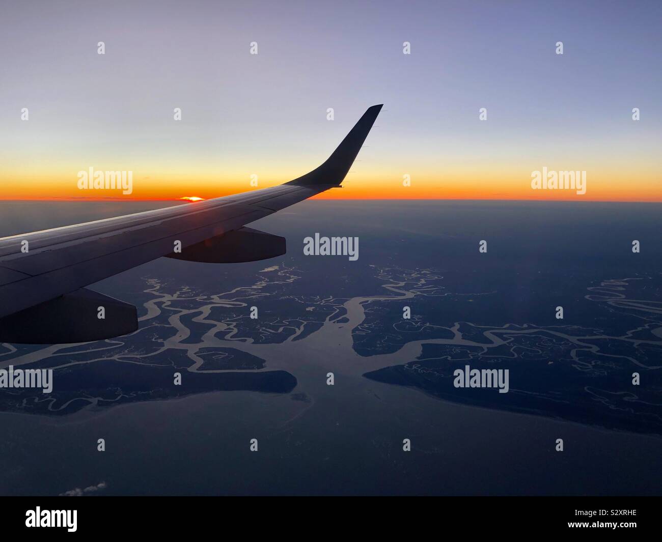 Sonnenuntergang vom Flugzeug über South Eastern USA Stockfoto