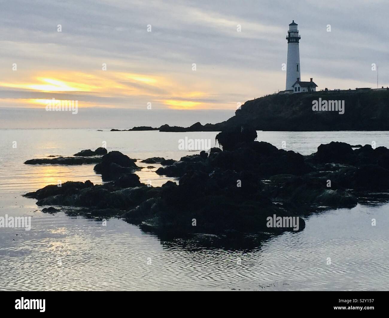 Sonnenuntergang am Pigeon Point Lighthouse in pescadero, Kalifornien, USA Stockfoto