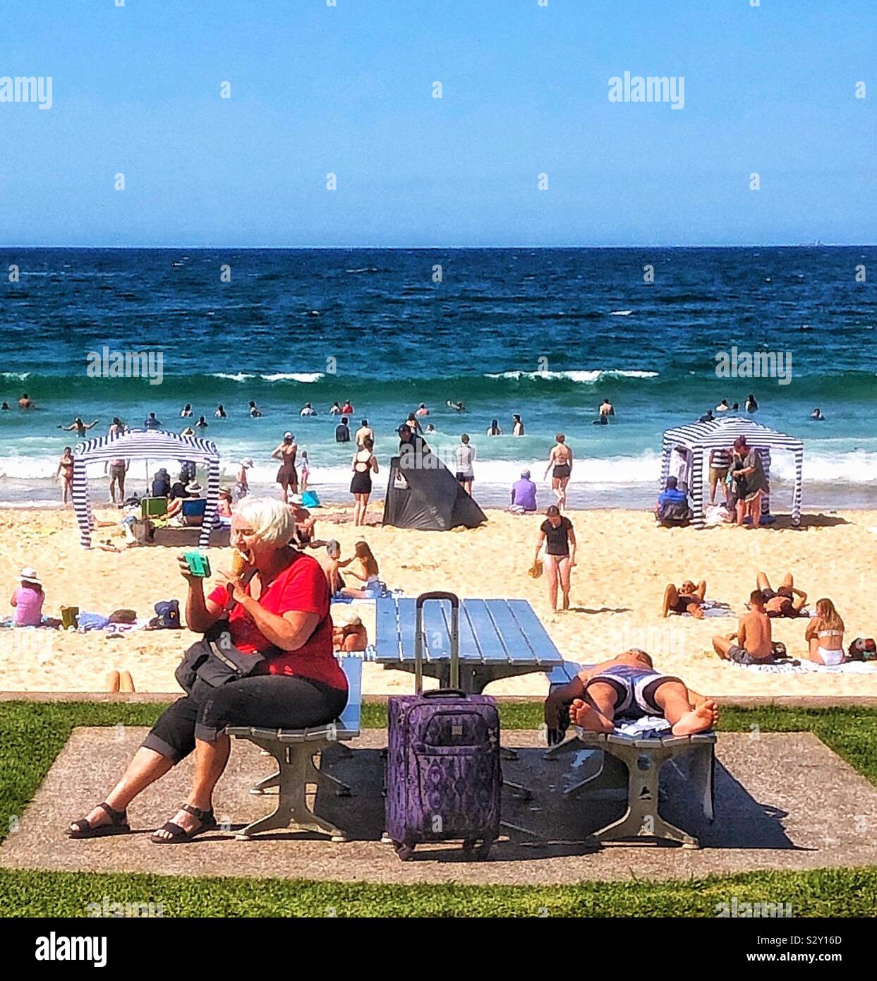 Selfie australischen Strand lustiges Foto Stockfoto