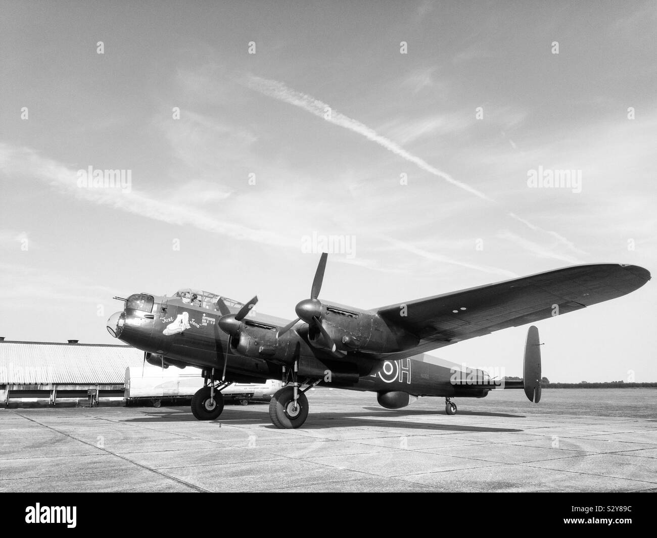 Lancaster Bomber' Nur Jane' an der Lincolnshire Aviation Heritage Centre Stockfoto