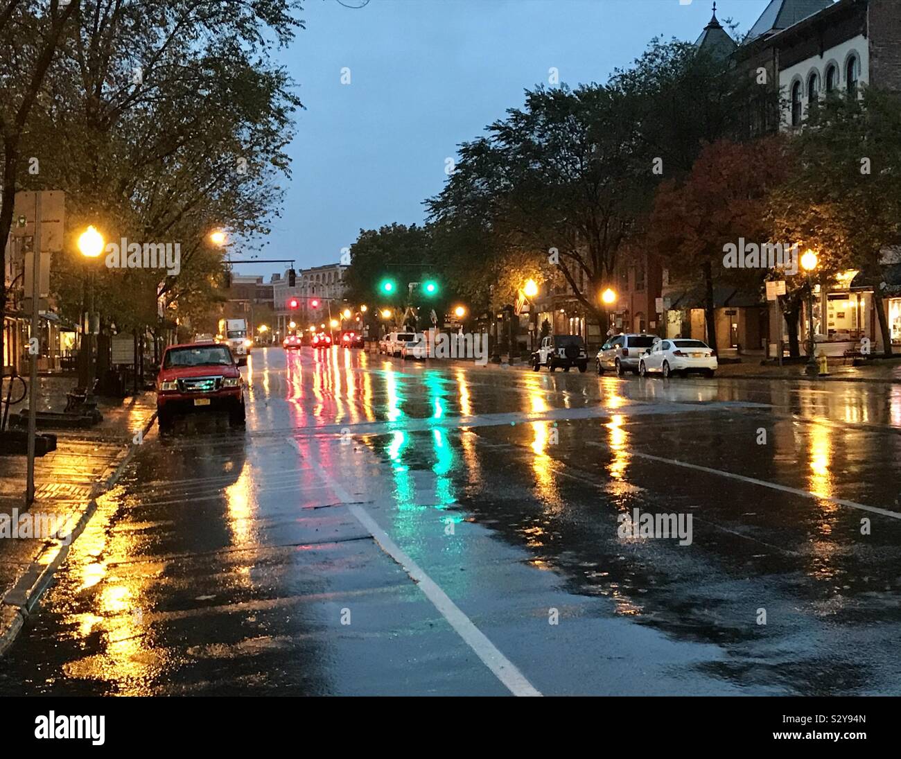 Saratoga Springs Regen Reflexionen. Stockfoto