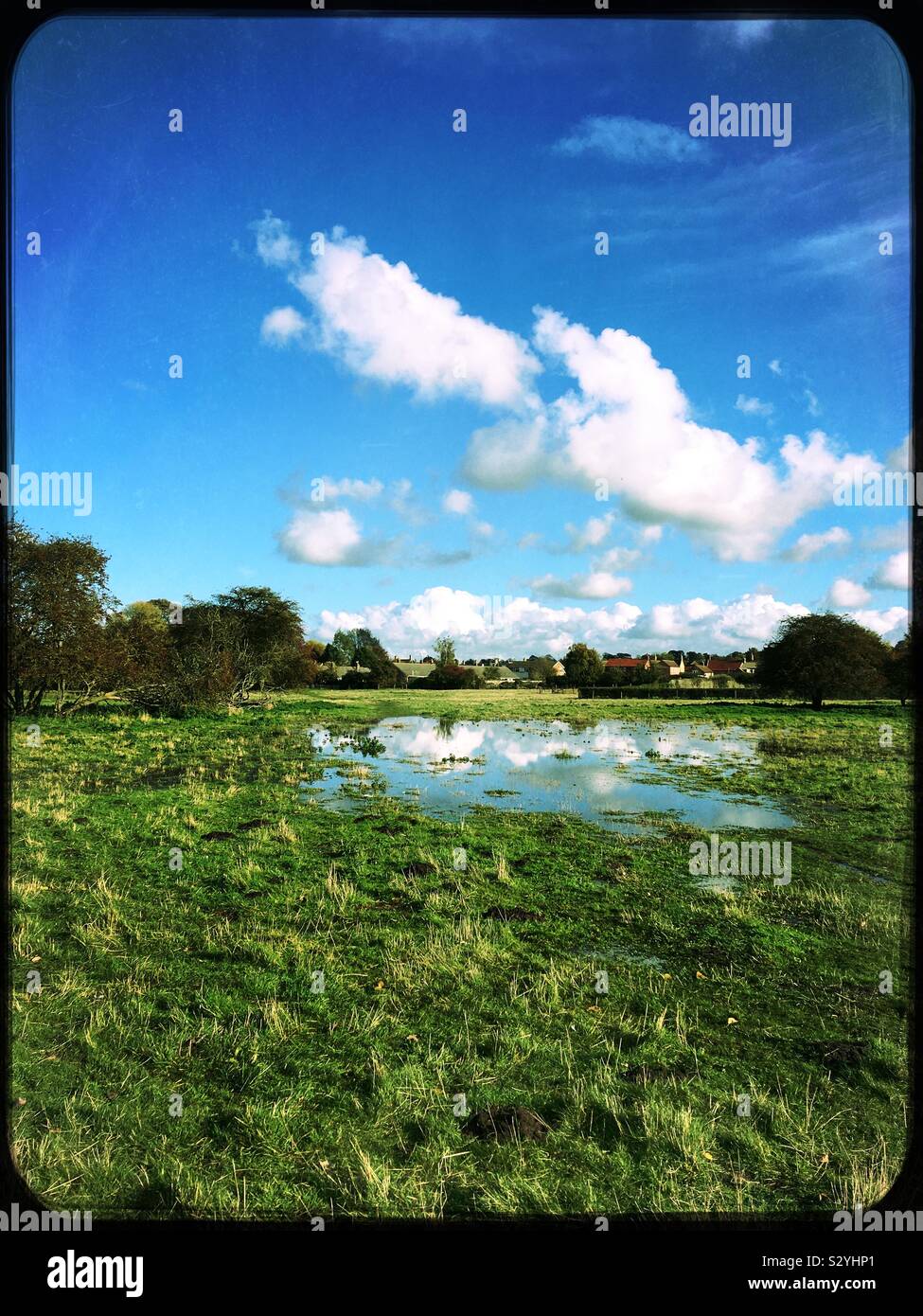 Überschwemmte Wiese. Ancaster, Lincolnshire, Großbritannien. Stockfoto