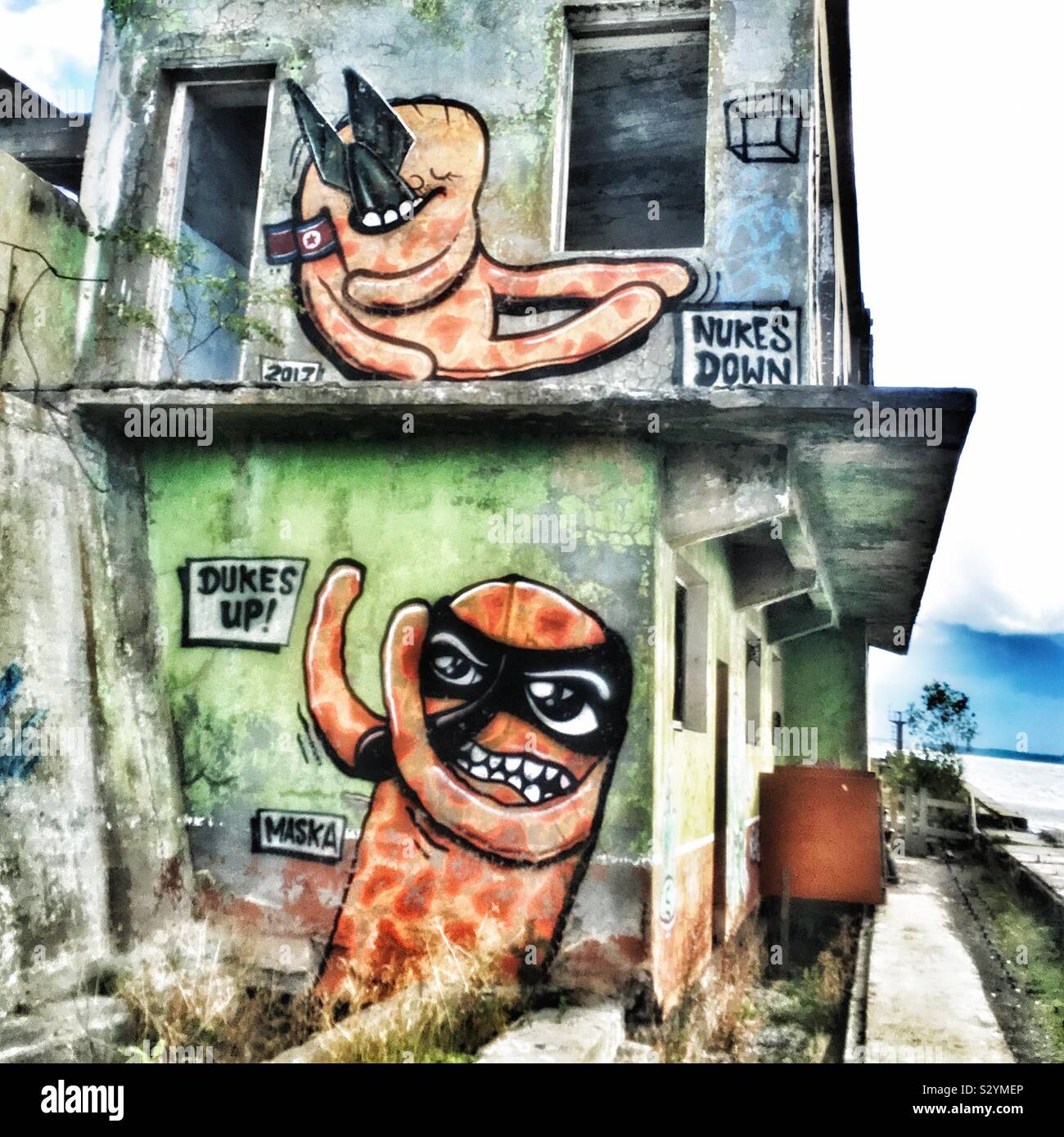 Hara Submarine Base einen Stillgelegten U-Boot Basis und viel Platz für Graffiti Kunst Stockfoto