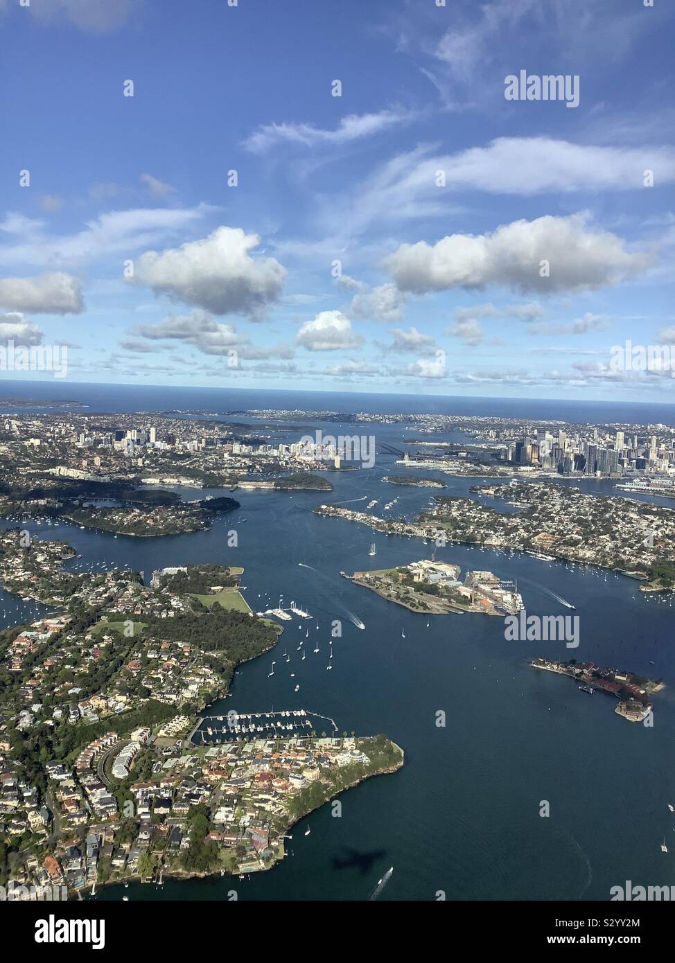Sydney Australien - Hafen aus der Luft - Smartphone-aufgenommenes Stockfoto