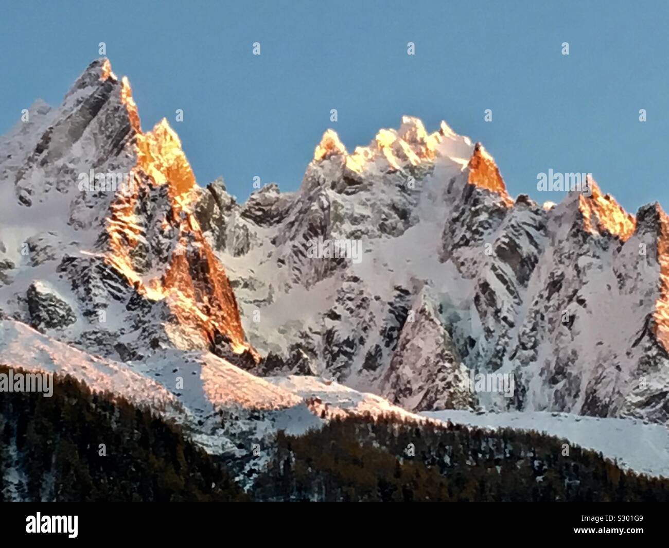 Les Aiguilles de Chamonix, Alpen, Frankreich. Stockfoto