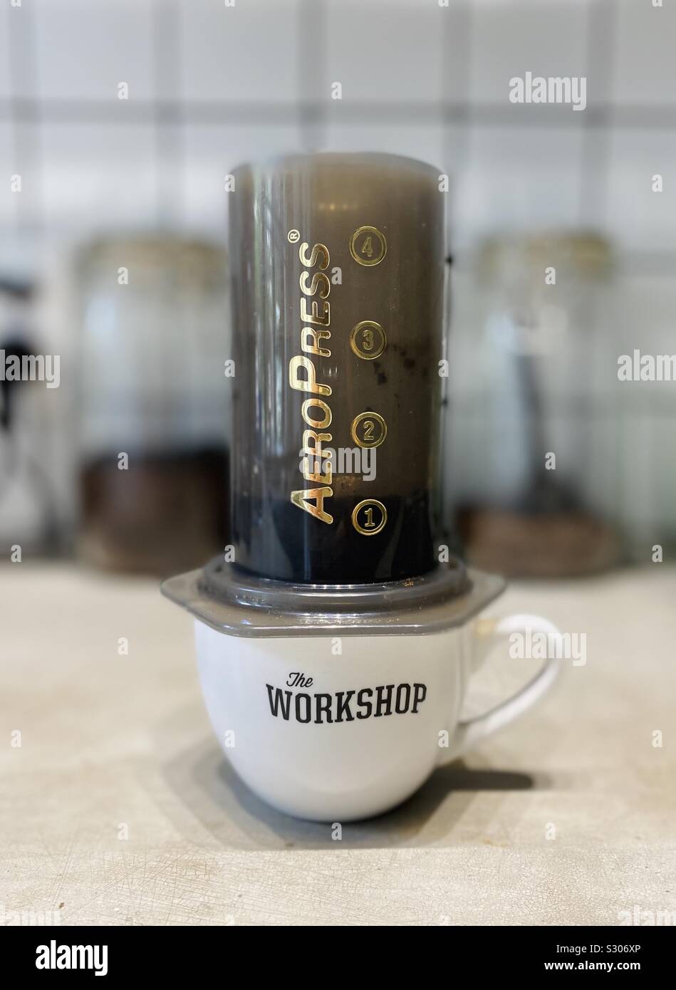 Aeropress coffee Stockfoto