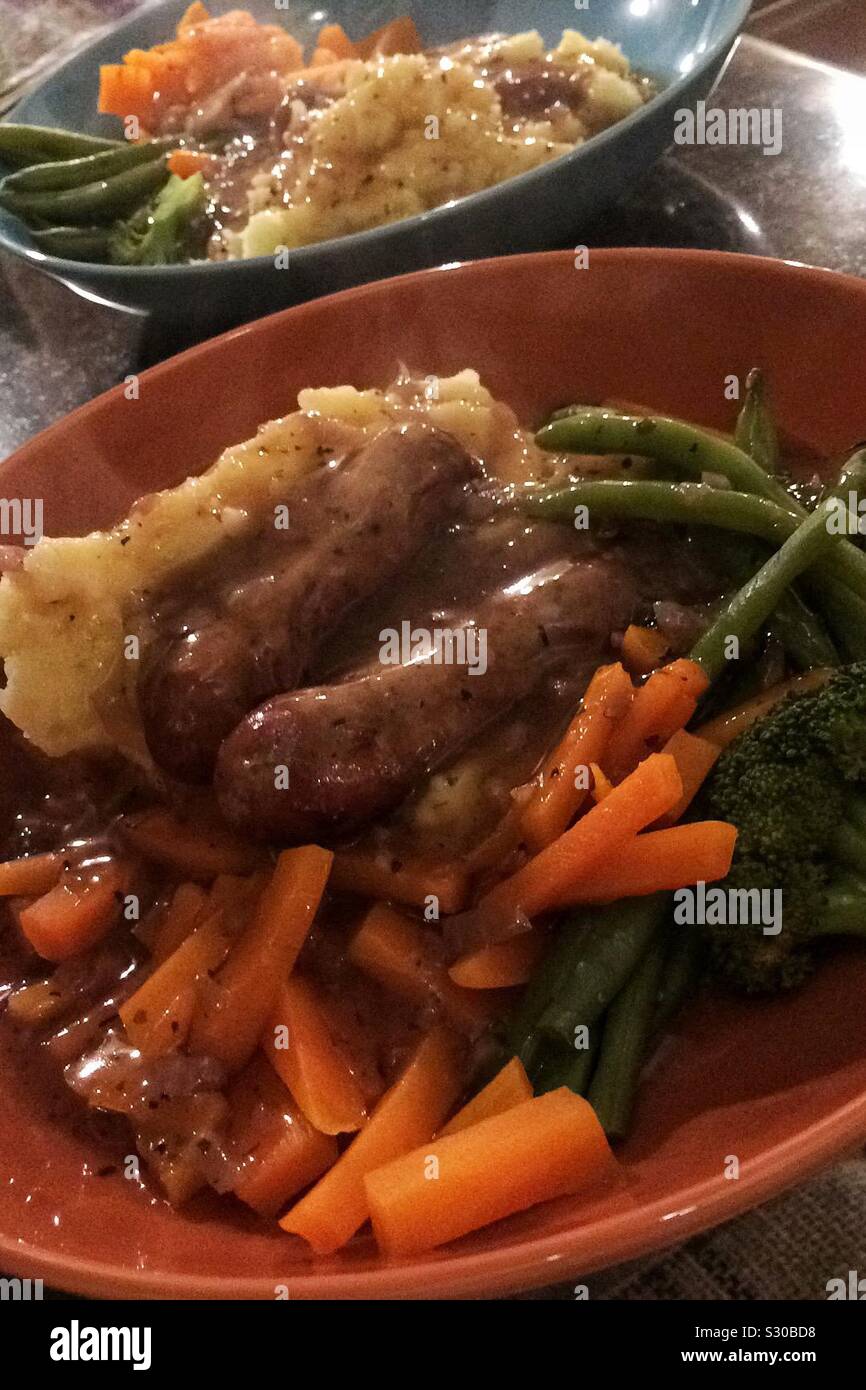 Bangers and Mash - Smartphone-aufgenommenes Stockfoto