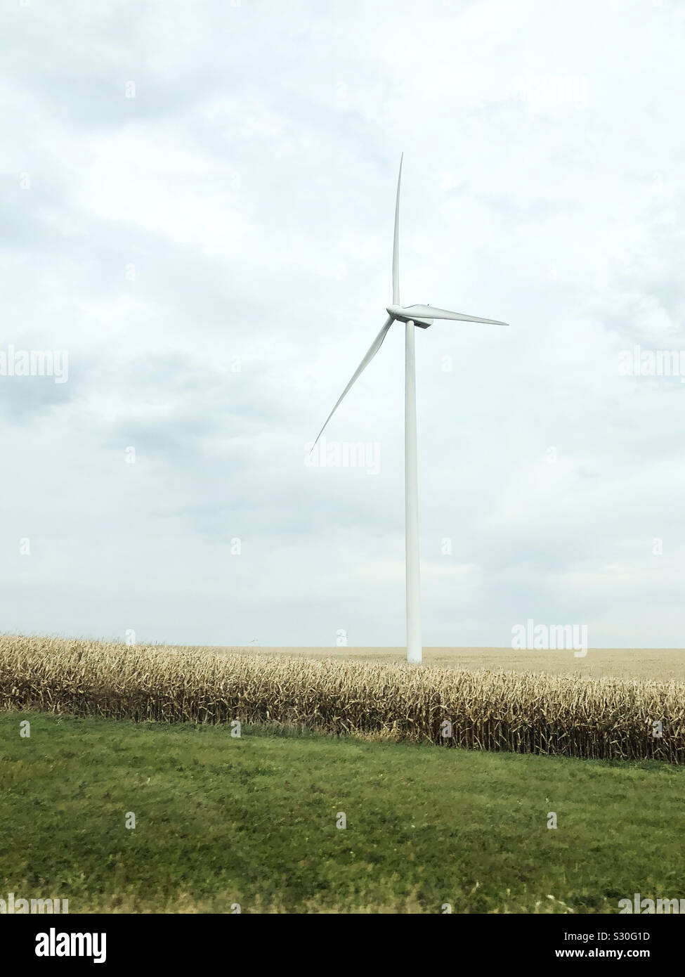 Windenergieanlage in das Feld ein. - Smartphone-aufgenommenes Stockfoto