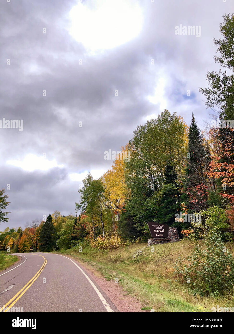 Eingang Chequamegon-Nicolet National Forest in Wisconsin. Stockfoto