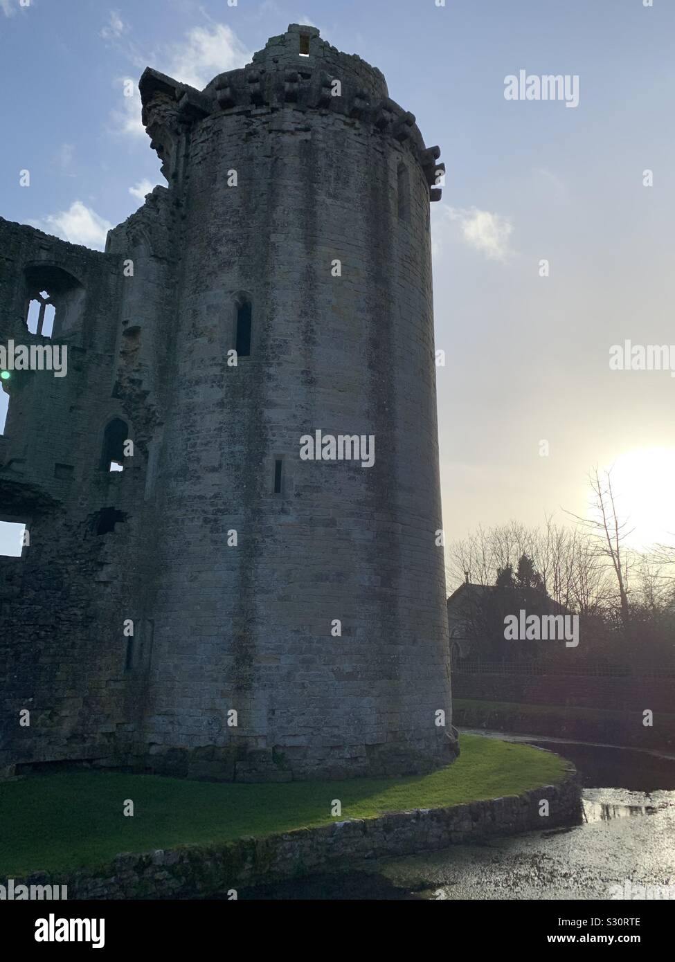 Nunney Schloss an einem Wintertag Stockfoto