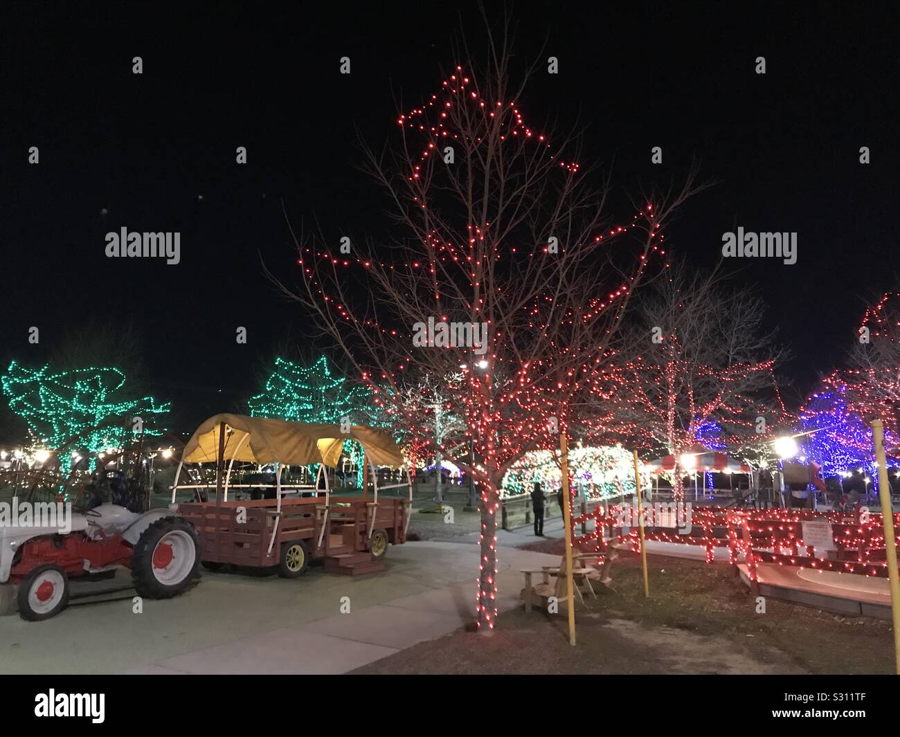 Weihnachtsbeleuchtung im Johnson's Ecke Bauernhof in Medford New Jersey. - Smartphone-aufgenommenes Stockfoto