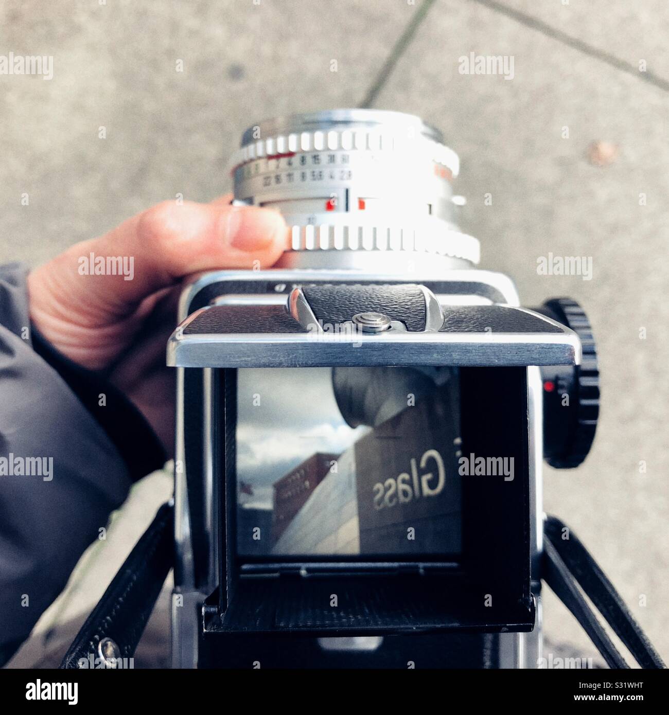 Die analogen Vintage Kamera auf dem Foto Spaziergang in Tacoma, WA Stockfoto