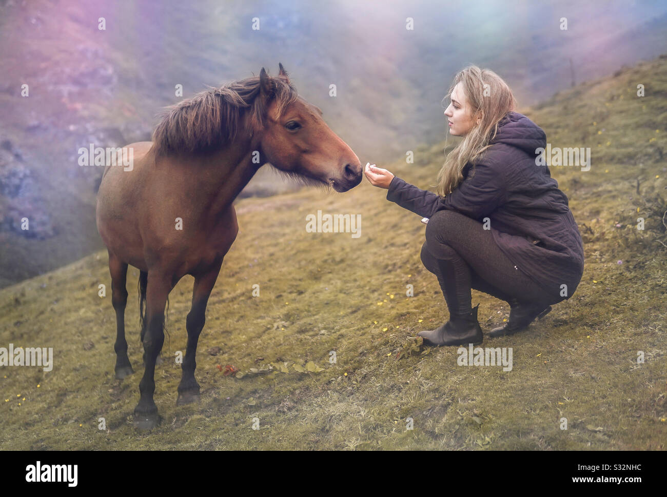 Ein Pony und ein Mädchen Stockfoto