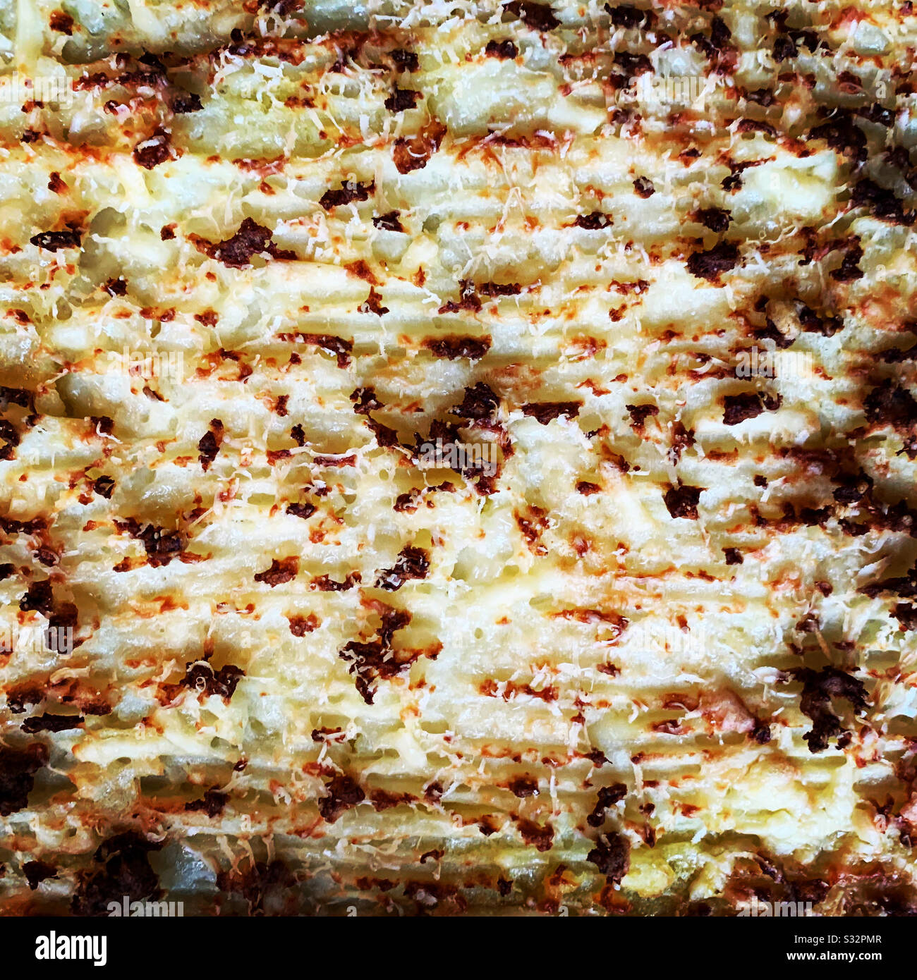 Nahaufnahme von Kartoffelpüree mit Kartoffelpüree. Stockfoto
