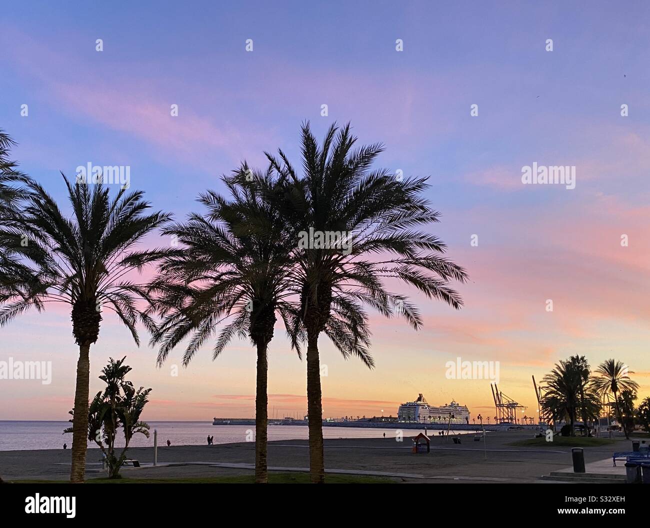 Malaga Sunset, Januar 2020 Stockfoto