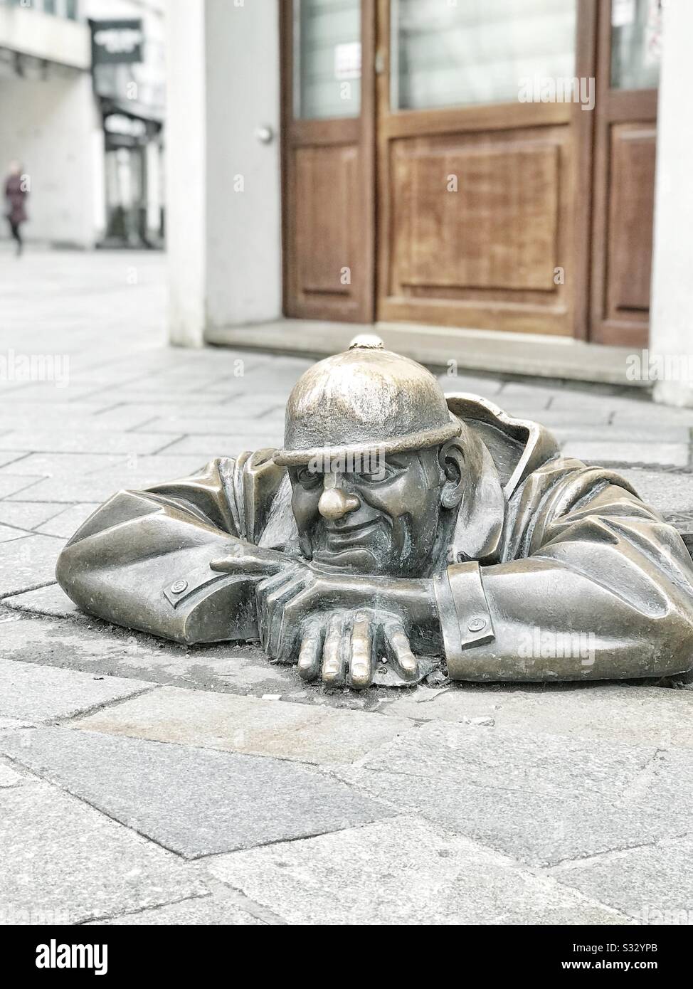 Man at Work Sculpture in Bratislava, Slowakei Stockfoto