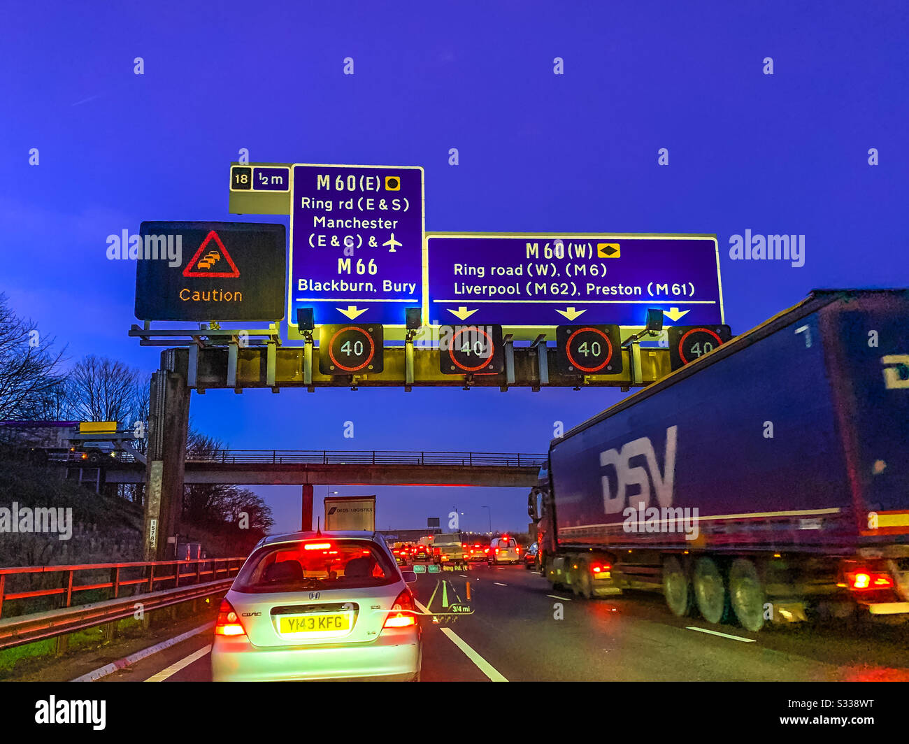 Überlastung der Autobahn M62 während der Hauptverkehrszeit am Morgen in Manchester Stockfoto