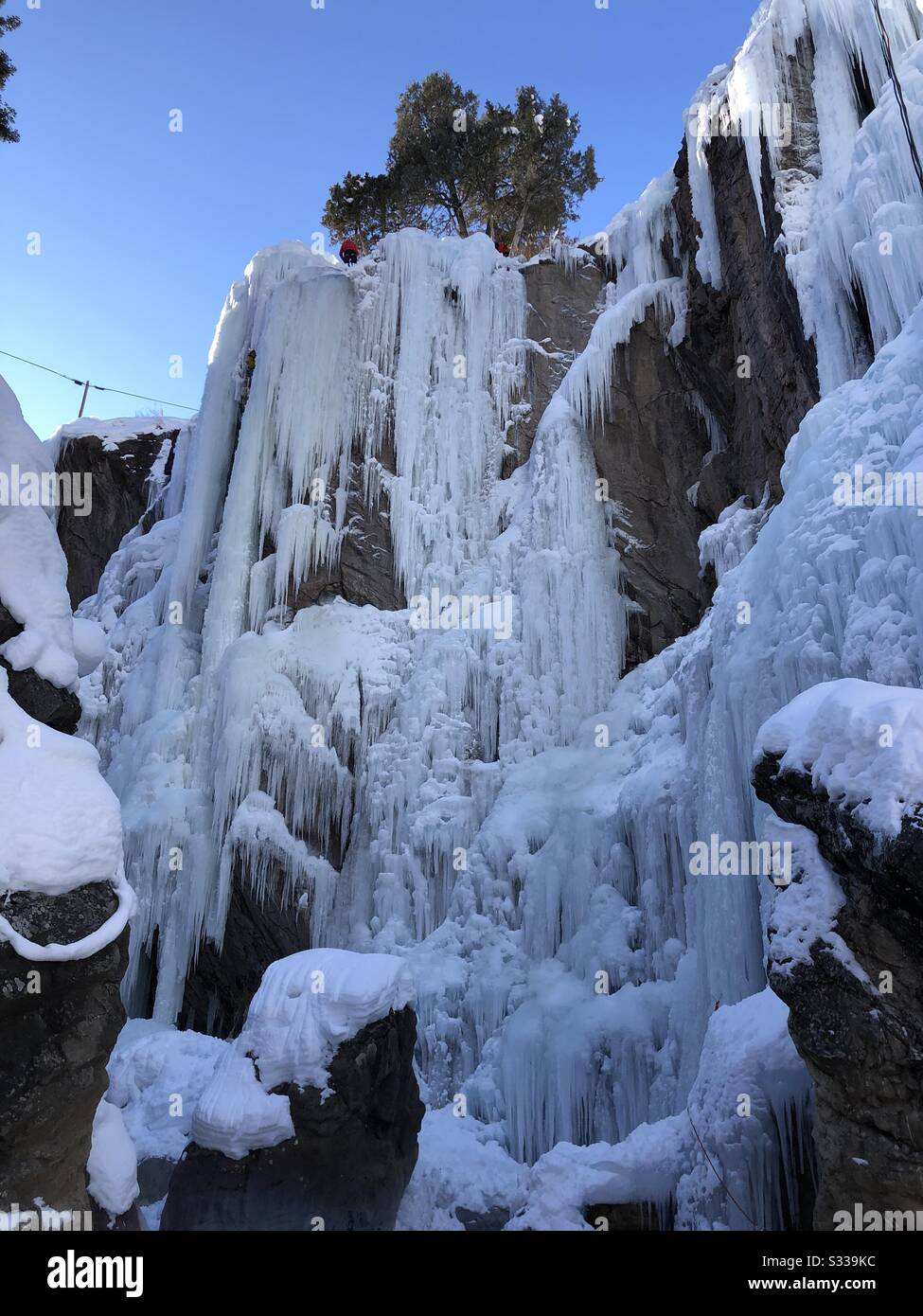 Ouray, Colorado - 05. Januar 2020: Eisfall klettert normalerweise im Winter im Ouray Ice Park in Ouray, Colorado Stockfoto