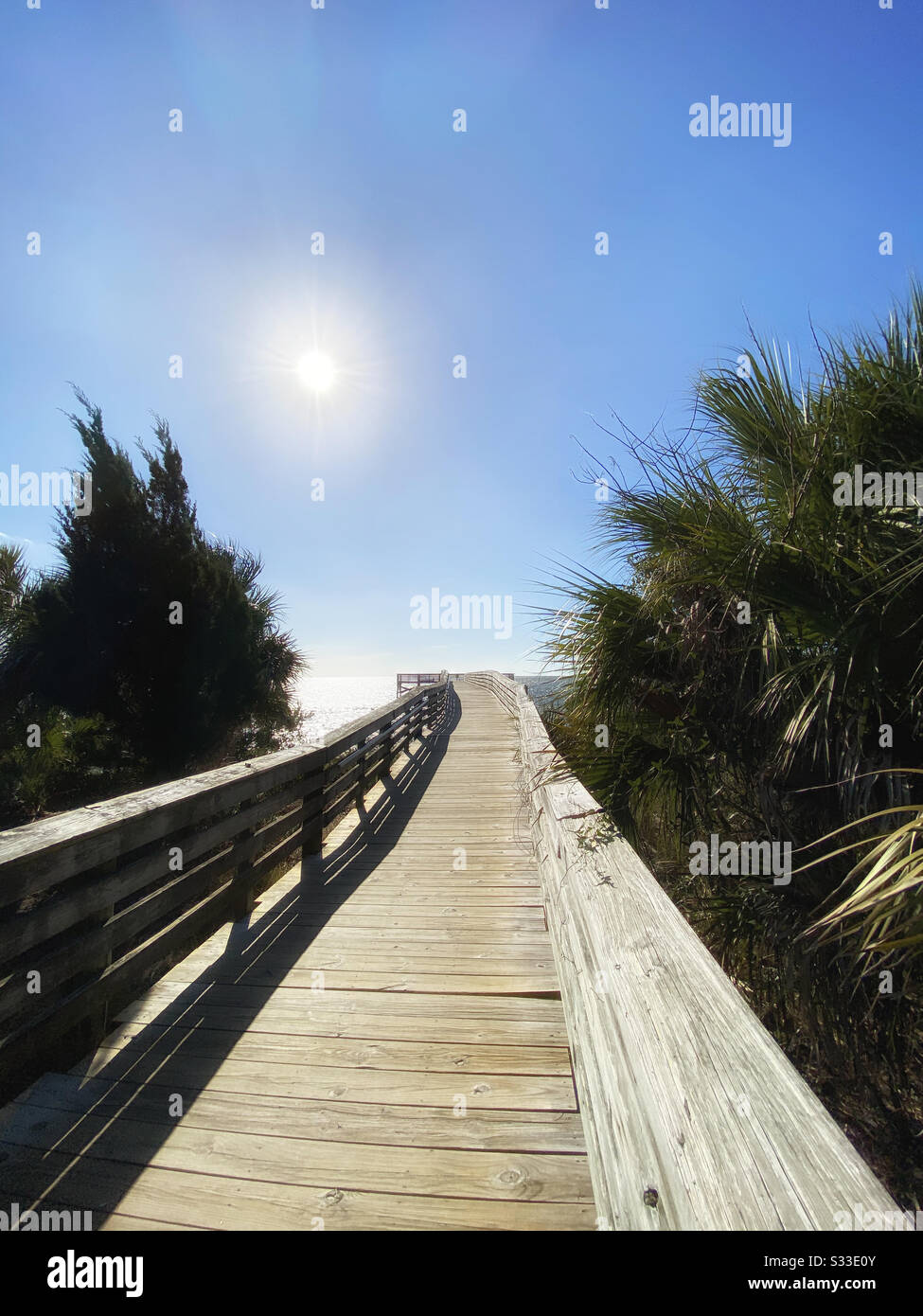 Roger Batchelor Pier auf Fort Island, Gulf Beach, Florida Stockfoto